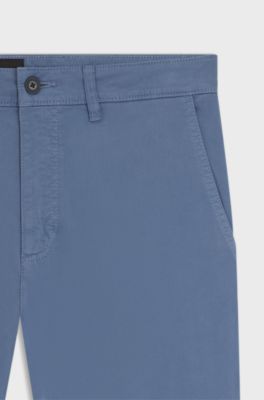 Pantaloni regular fit in satin di cotone elasticizzato, Blu