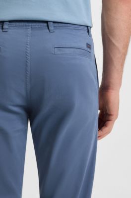 Pantaloni regular fit in satin di cotone elasticizzato, Blu