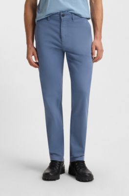 Pantaloni regular fit in satin di cotone elasticizzato, Blu