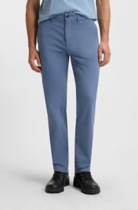 Pantalon Regular Fit en satin de coton stretch, Bleu
