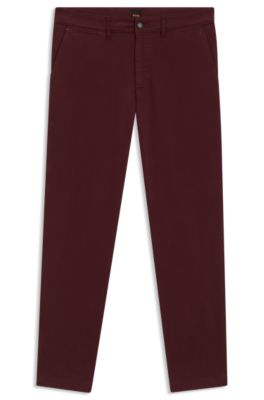Regular-fit trousers in stretch-cotton satin, Dark Red
