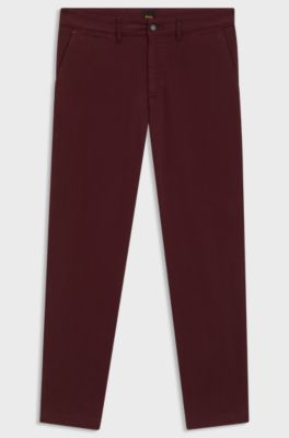 Cal&ccedil;as de ajuste regular em cetim de algod&atilde;o el&aacute;stico, Dark Red