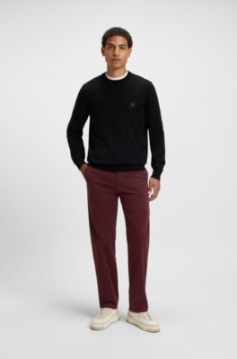 Pantalones regular fit de sat&eacute;n de algod&oacute;n el&aacute;stico, Rojo oscuro