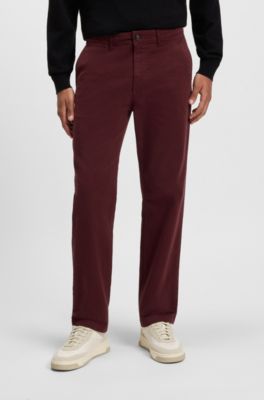 Regular-fit trousers in stretch-cotton satin, Dark Red