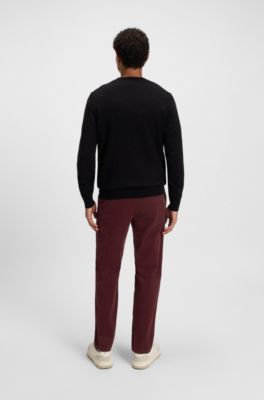 Pantalones regular fit de sat&eacute;n de algod&oacute;n el&aacute;stico, Rojo oscuro