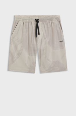 Active laminated-mesh shorts with all-over print, Light Beige