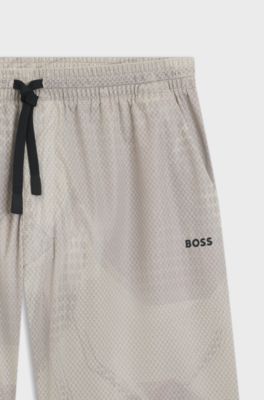 Active laminated-mesh shorts with all-over print, Light Beige