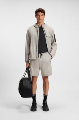 Active laminated-mesh shorts with all-over print, Light Beige
