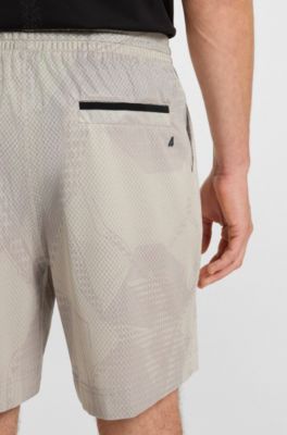 Active laminated-mesh shorts with all-over print, Light Beige