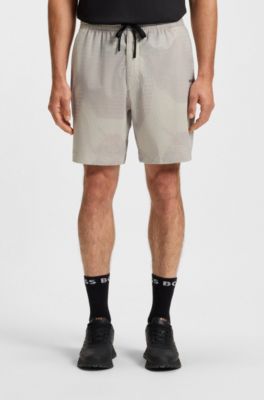 Active laminated-mesh shorts with all-over print, Light Beige