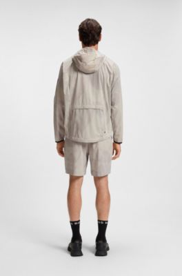 Active laminated-mesh shorts with all-over print, Light Beige