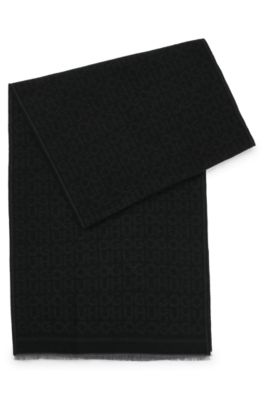 Jacquard-woven scarf with pinstripe stacked logos, Black