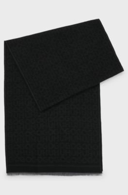 Jacquard-woven scarf with pinstripe stacked logos, Black