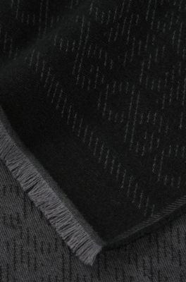 Jacquard-woven scarf with pinstripe stacked logos, Black
