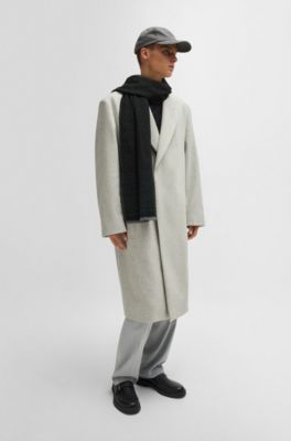 Jacquard-woven scarf with pinstripe stacked logos, Black