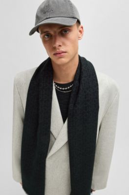 Jacquard-woven scarf with pinstripe stacked logos, Black