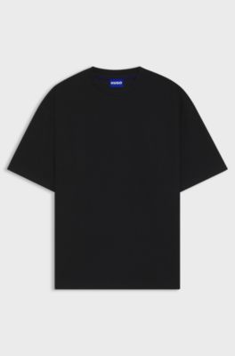 T-Shirt aus Baumwoll-Jersey mit blauem Logo-Aufn&auml;her, Schwarz