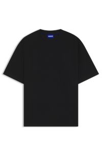 Cotton-jersey T-shirt with blue logo patch, Black