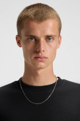 Cotton-jersey T-shirt with blue logo patch, Black