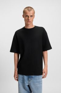 Cotton-jersey T-shirt with blue logo patch, Black