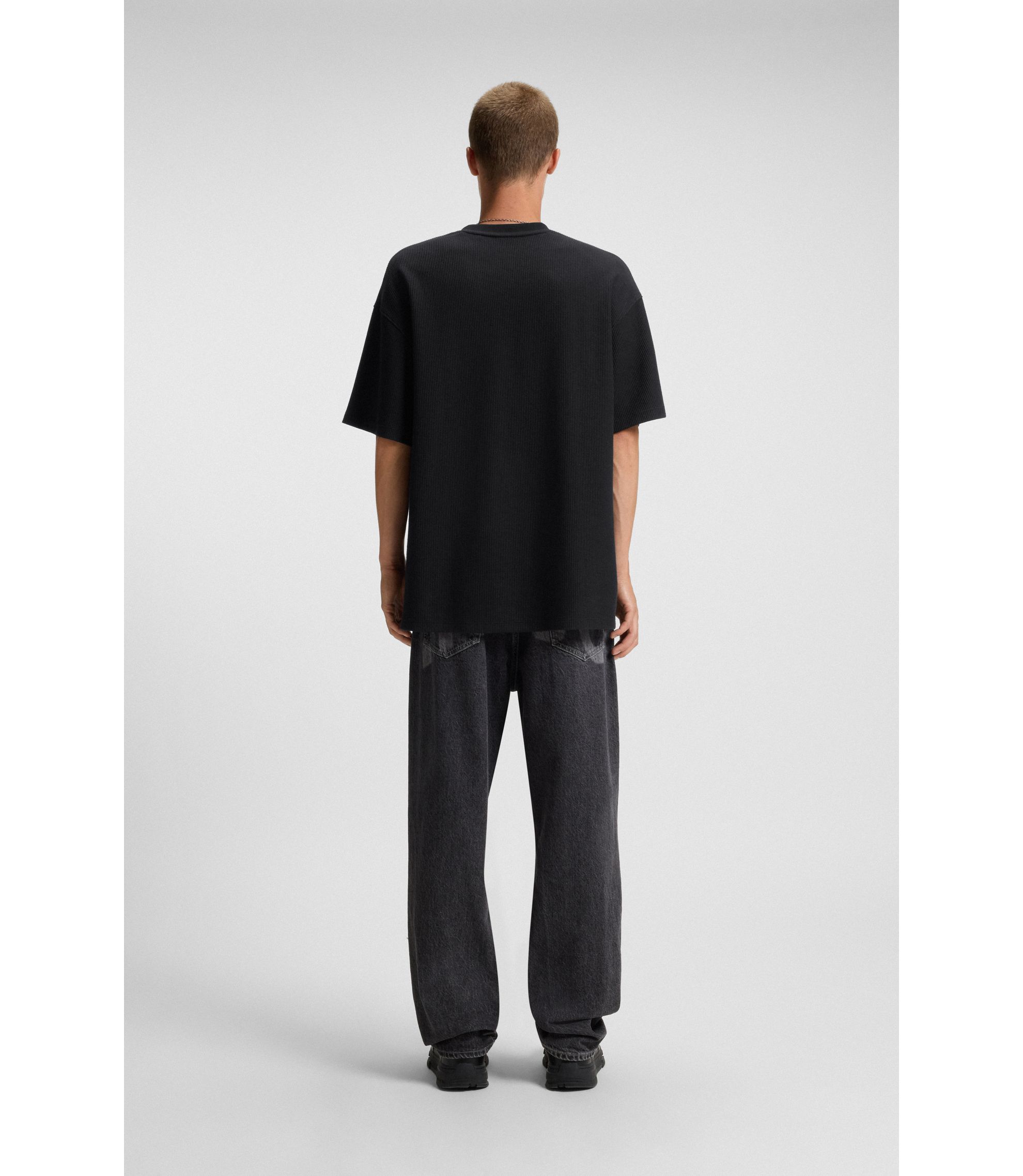 HUGO - Cotton-jersey T-shirt with blue logo patch - Black