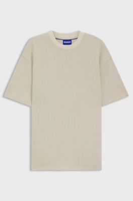 Cotton-jersey T-shirt with blue logo patch, Light Beige