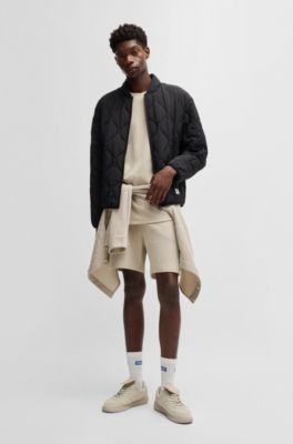 Cotton-jersey T-shirt with blue logo patch, Light Beige