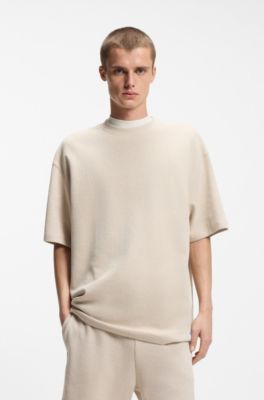 Cotton-jersey T-shirt with blue logo patch, Light Beige