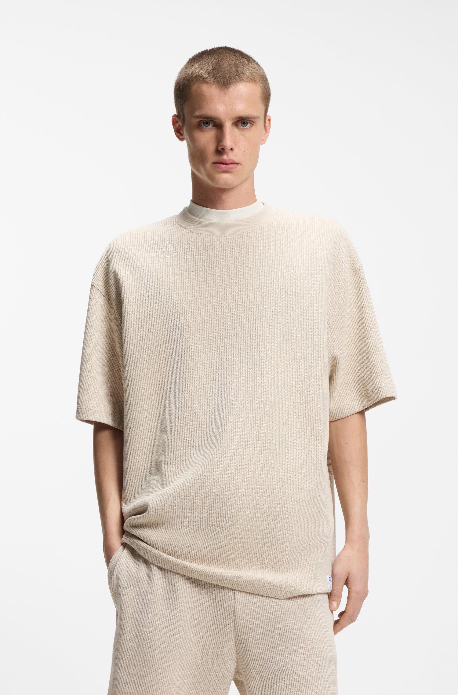 Hugo Cotton-jersey T-shirt with blue logo patch herr