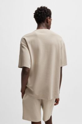 Cotton-jersey T-shirt with blue logo patch, Light Beige