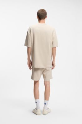 Cotton-jersey T-shirt with blue logo patch, Light Beige