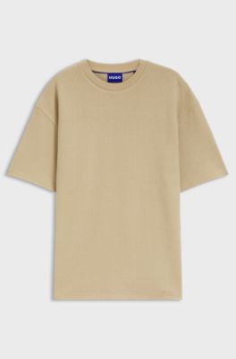 T-Shirt aus Baumwoll-Jersey mit blauem Logo-Aufn&auml;her, Beige