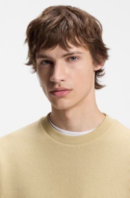 Cotton-jersey T-shirt with blue logo patch, Beige