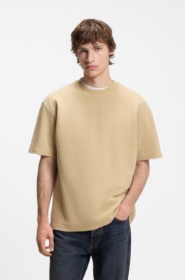 T-shirt in jersey di cotone con toppa con logo blu, Beige