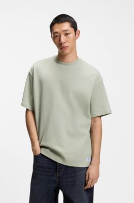 Cotton-jersey T-shirt with blue logo patch, Light Green