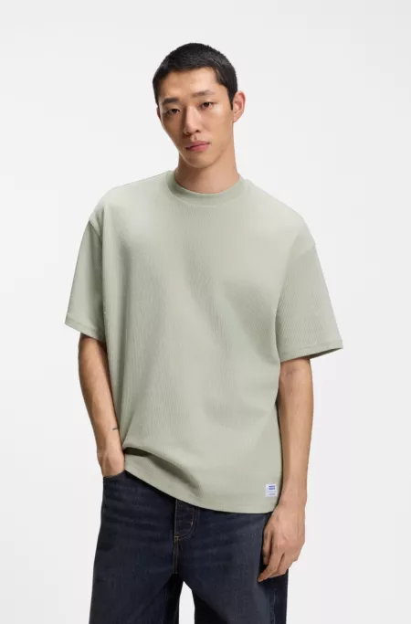 Cotton-jersey T-shirt with blue logo patch