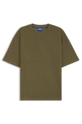 Cotton-jersey T-shirt with blue logo patch, Olive