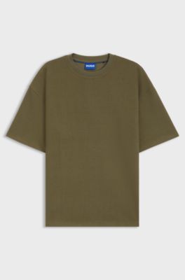 Cotton-jersey T-shirt with blue logo patch, Olive
