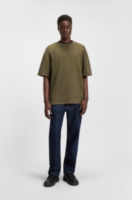 Cotton-jersey T-shirt with blue logo patch, Olive