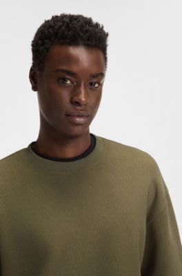 Cotton-jersey T-shirt with blue logo patch, Olive