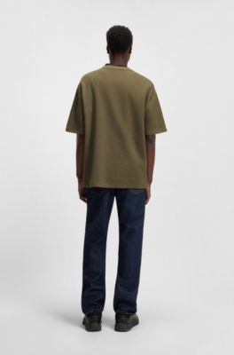 T-shirt in jersey di cotone con toppa con logo blu, Oliva