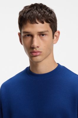Cotton-jersey T-shirt with blue logo patch, Dark Blue