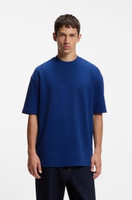 T-shirt in jersey di cotone con toppa con logo blu, Blu scuro