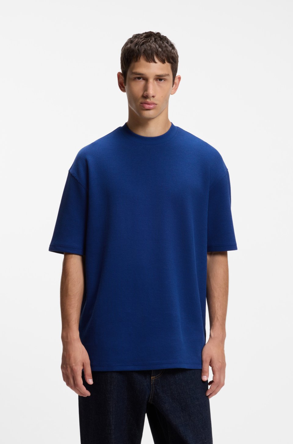 Cotton-jersey T-shirt with blue logo patch