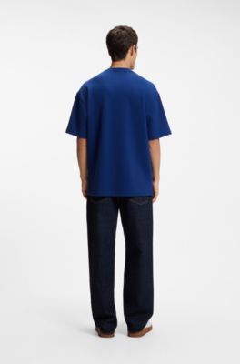 Cotton-jersey T-shirt with blue logo patch, Dark Blue