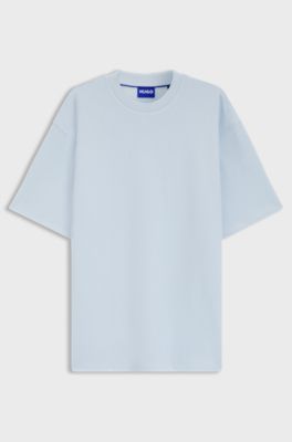 T-shirt in jersey di cotone con toppa con logo blu, Celeste