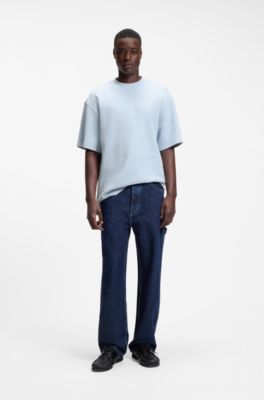 T-shirt in jersey di cotone con toppa con logo blu, Celeste