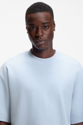 T-shirt in jersey di cotone con toppa con logo blu, Celeste