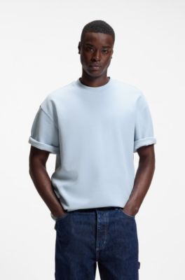 T-shirt in jersey di cotone con toppa con logo blu, Celeste