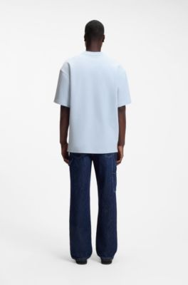 T-shirt in jersey di cotone con toppa con logo blu, Celeste